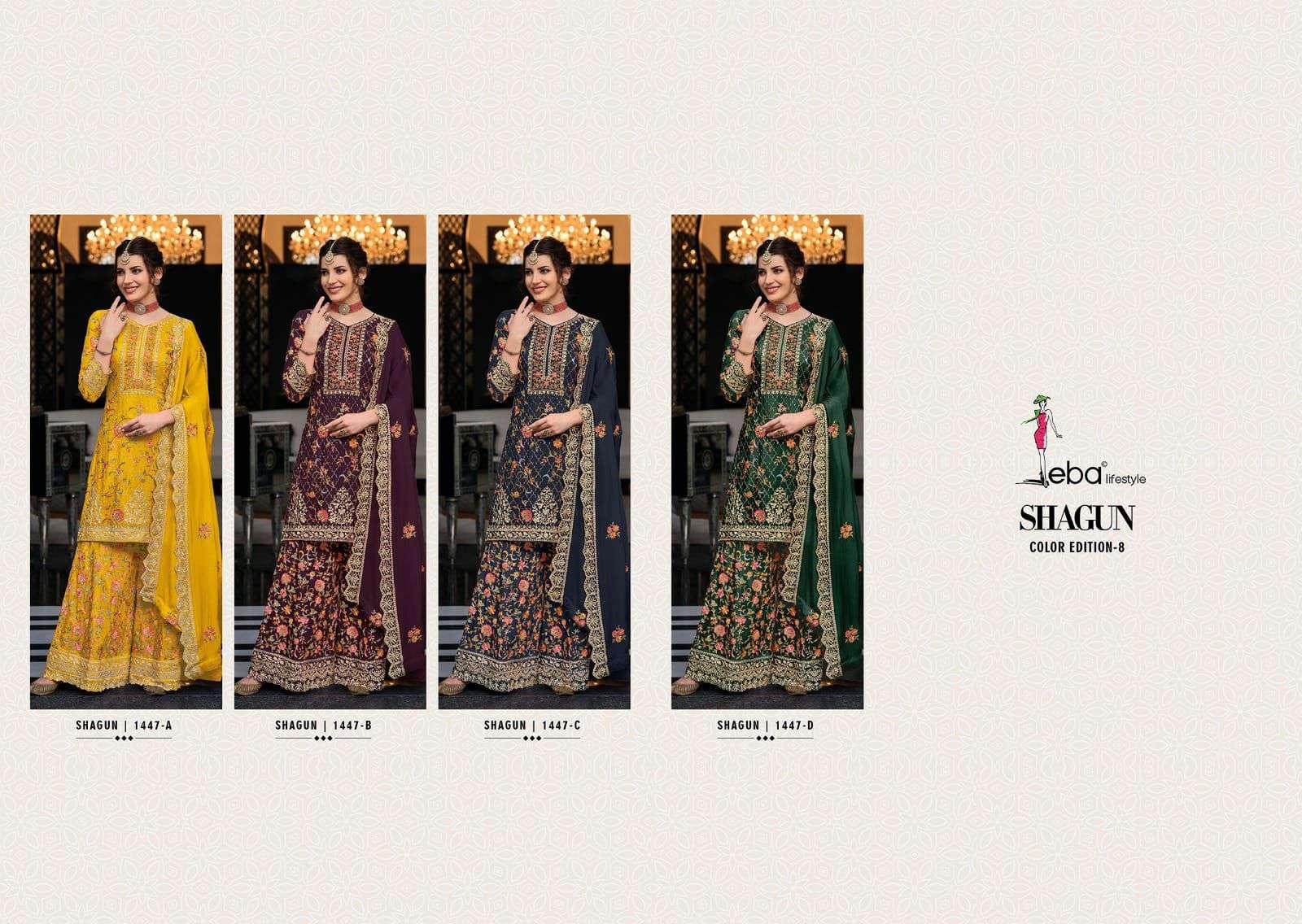 SHAGUN COLOR EDITION CHINON EMBOIDERY WORK KURTI WITH PLAZZO AND DUPATTA BY EBA LIFESTYLE BRAND INDEX